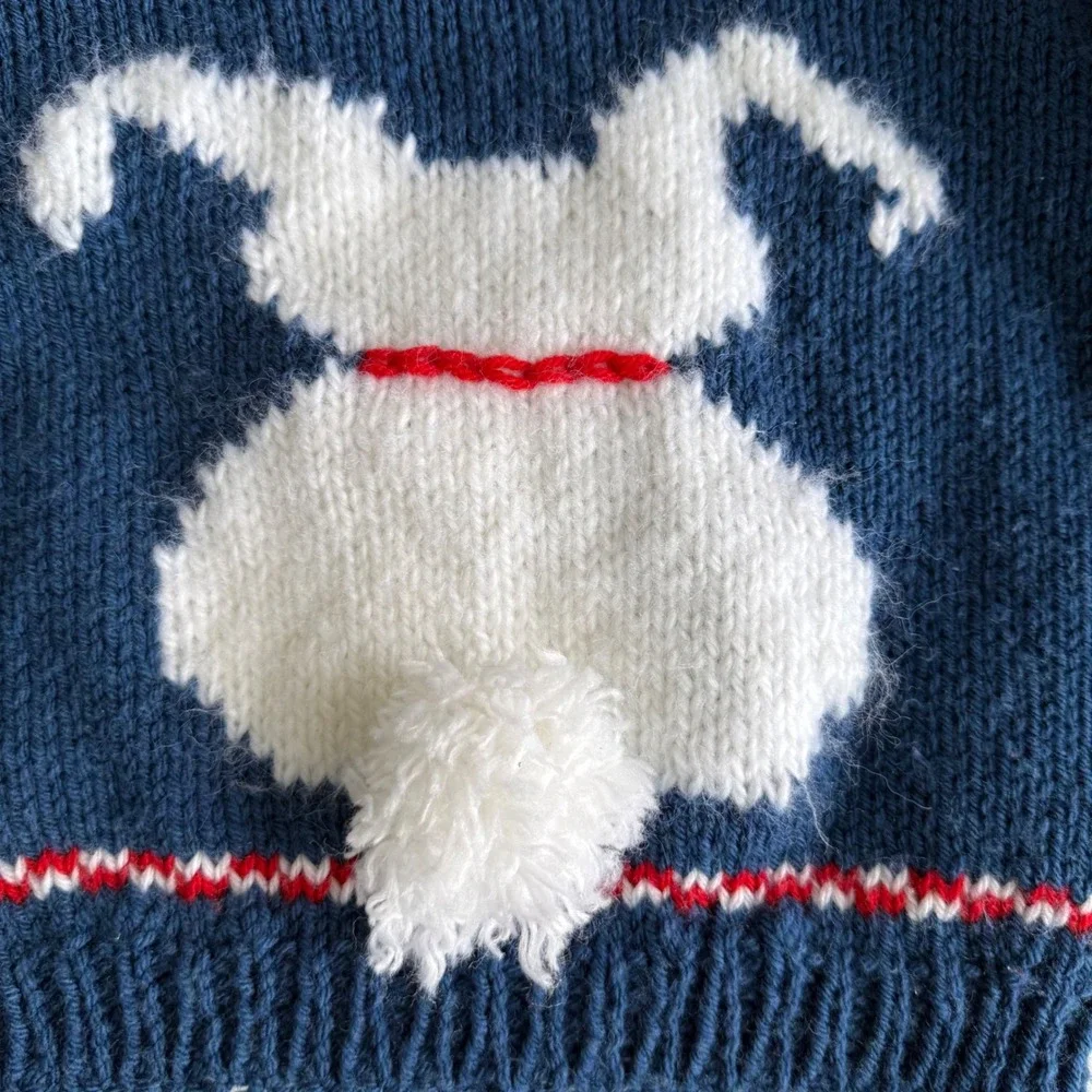 Handmadew‎ Novel Easter Bunny Baby Sweater Rolled Neck Blue White Cotton Blend - Picture 9 of 14
